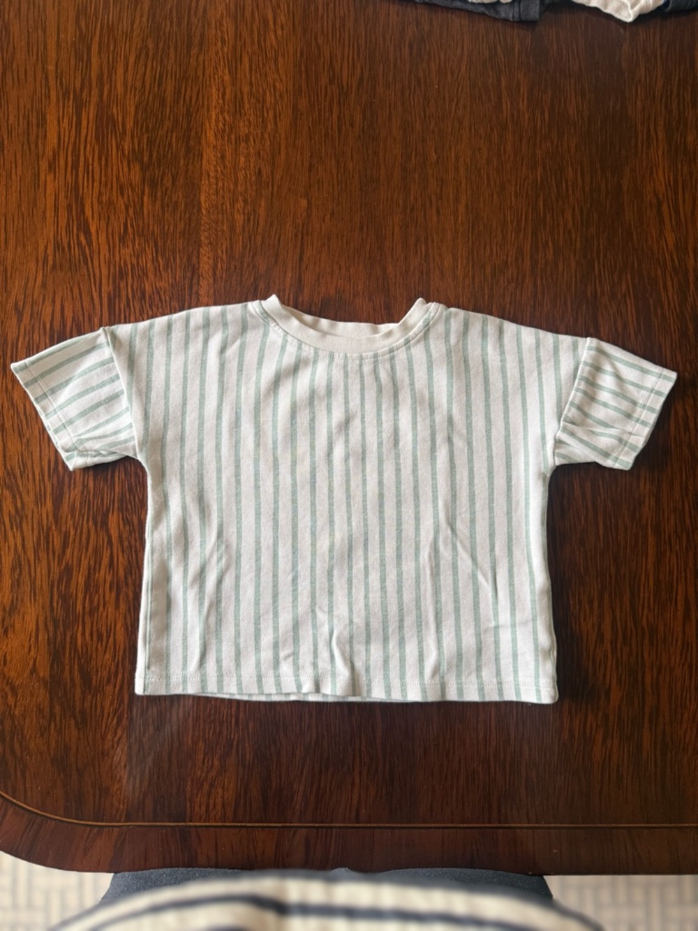 Pehr Short Sleeve Crewneck Tee in White and Light Green Stripes